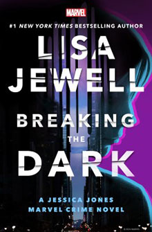 Book cover of "Breaking the Dark" by Lisa Jewell, featuring a silhouette of a woman's face against a city skyline.