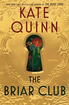 Cover of "The Briar Club" by Kate Quinn, featuring a keyhole with a floral design on a golden embossed background.