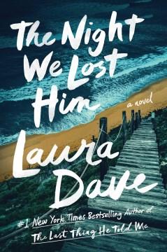 Book cover: "The Night We Lost Him" by Laura Dave, showing a coastal scene with a boardwalk leading towards the ocean.