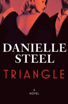 Book cover of "Triangle: A Novel" by Danielle Steel, featuring three people in formal attire on a red and black background.