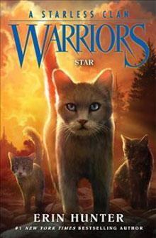 Cover of "Warriors: A Starless Clan - Star" featuring several cats in a forest landscape at sunset.