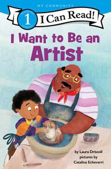 Child and adult doing pottery together on a book cover titled "I Want to Be an Artist.