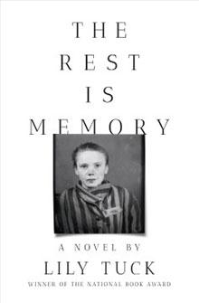 Cover of "The Rest is Memory" by Lily Tuck, featuring a black and white photo of a child in striped clothing.