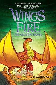 Cover of "Wings of Fire: The Graphic Novel" with a dragon spreading its wings against a green background.