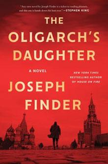 Book cover of "The Oligarch's Daughter" by Joseph Finder, featuring a red cityscape and a lone person walking.