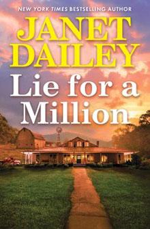 A farmhouse under a dramatic sunset sky with the text "Janet Dailey, Lie for a Million" on the cover.