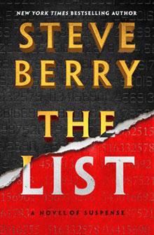 Book cover of "The List" by Steve Berry, featuring bold yellow and red text over a torn black and red background.