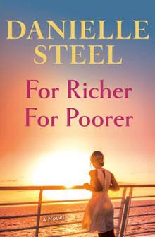 Book cover of "For Richer For Poorer" by Danielle Steel, showing a woman on a ship deck at sunset.