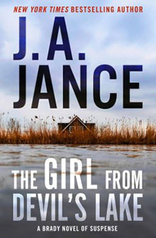 Book cover for "The Girl from Devil’s Lake" by J.A. Jance, showing a house by a lake with tall grass.