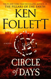Book cover of "Circle of Days" by Ken Follett, with a sunset and a circular stone structure in a field.