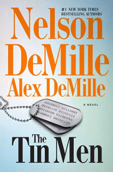 Book cover for "The Tin Men" by Nelson DeMille and Alex DeMille, featuring military dog tags.