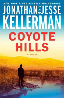 Book cover for "Coyote Hills" shows a lone figure near water with hills and a bright sky in the background.