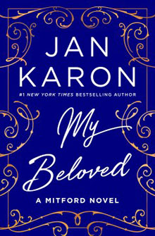 Book cover for "My Beloved" by Jan Karon, featuring gold decorative swirls on a blue background.