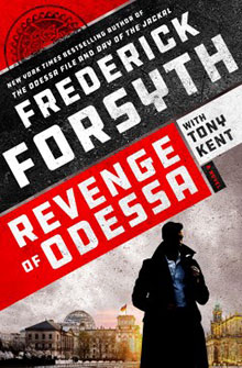 Book cover for "Revenge of Odessa" by Frederick Forsyth, showing a silhouetted man and cityscape background.