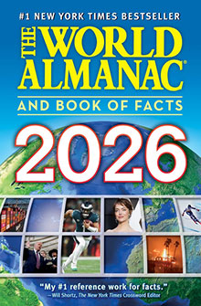 Cover of "The World Almanac and Book of Facts 2026" with a globe, photos, and large red "2026" text.