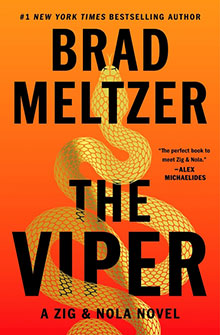 Book cover of "The Viper" by Brad Meltzer, featuring a coiled gold snake on an orange background.