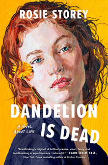 Book cover for "Dandelion Is Dead" shows a woman with red hair and a yellow flower by her face.