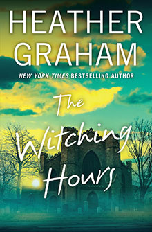 Book cover for "The Witching Hours" by Heather Graham, featuring a silhouette of a church at sunset.