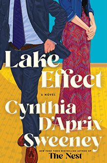 Illustrated cover of "Lake Effect" showing a man in a suit and a woman in a patterned dress standing together.