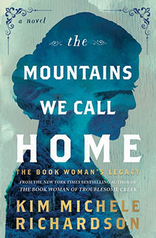 Book cover for "The Mountains We Call Home" featuring a woman's silhouette against a mountain backdrop.
