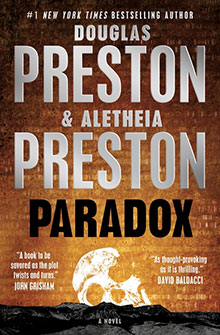 Book cover for "Paradox" by Douglas Preston & Aletheia Preston, featuring a skull and dark, gritty background.