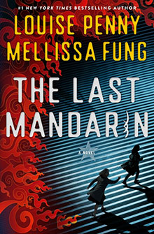 Book cover of "The Last Mandarin"; two figures run up steps with red swirling patterns on the left.