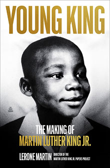 Book cover with a black-and-white photo of a young Martin Luther King Jr. and the title "Young King.