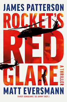 Book cover for "Rocket's Red Glare" with helicopters, an American flag, and bold red and orange text.