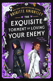 Book cover: A hooded man in black and a woman in white stand back to back, surrounded by daggers and flowers.