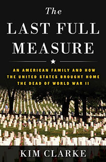 Book cover of "The Last Full Measure" with rows of white headstones in a military cemetery.