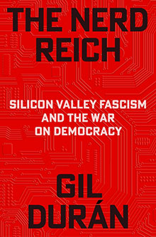 Red book cover with circuit pattern, titled "The Nerd Reich" by Gil Durán, white and black bold text.