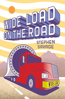 A red truck labeled "Wide Load" carries large cargo, with mountains and a striped sky in the background.