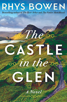 Book cover: "The Castle in the Glen" over a winding road and green hills with a distant castle.
