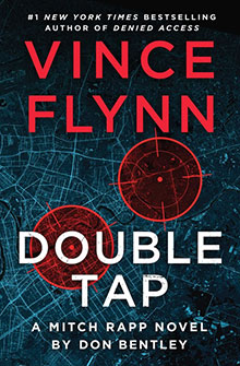 Book cover of “Double Tap” by Vince Flynn; features red target scopes over a city map background.