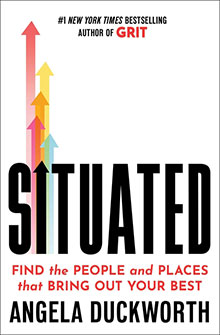 Book cover with colorful arrows, bold title “Situated,” and author Angela Duckworth’s name below.