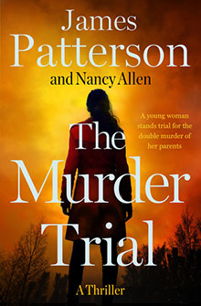 Book cover for The Murder Trial by James Patterson and Nancy Allen, featuring a silhouetted woman against a sunset.