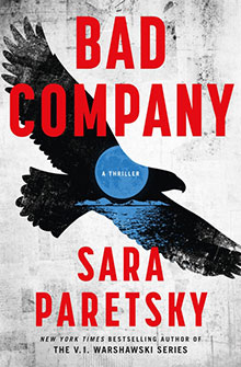 Book cover for Bad Company by Sara Paretsky featuring a silhouette of a bird against a blue moon.