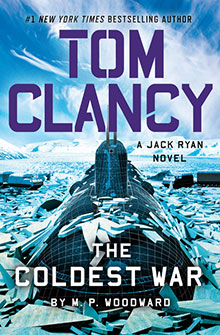 Book cover for Tom Clancy’s The Coldest War, showing a submarine surfacing through Arctic ice.