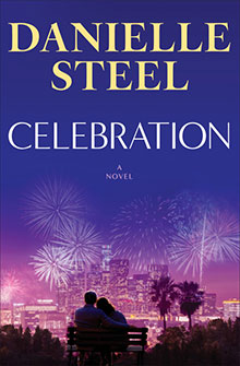 Book cover for Celebration by Danielle Steel, featuring a couple watching fireworks over a city skyline.