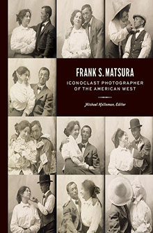 A collage of vintage portraits of a man and woman, with text about photographer Frank S. Matsura.
