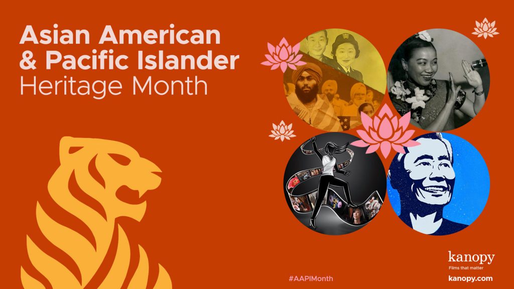 Illustrations of Asian American Pacific Islanders, a tiger, and the text "Asian American & Pacific Islander Heritage Month.