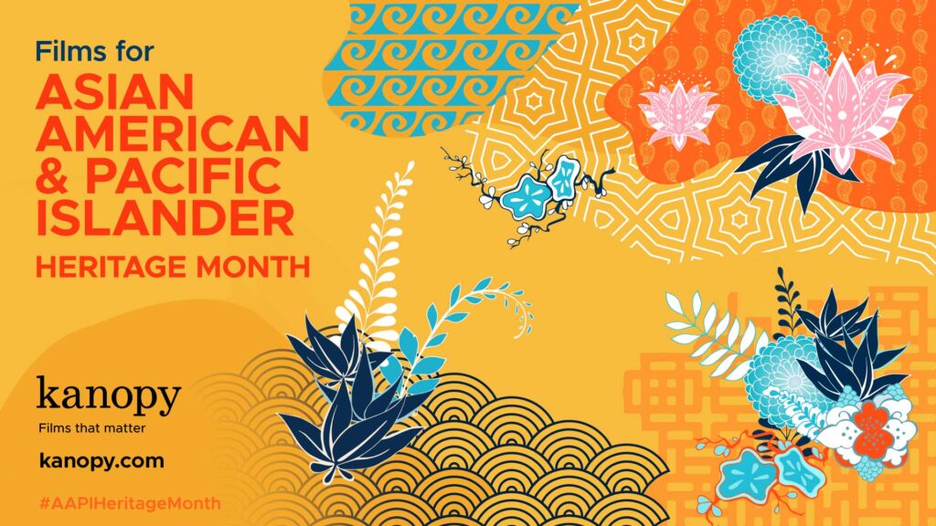 Bright, colorful design promoting Asian American & Pacific Islander Heritage Month with floral patterns and text.