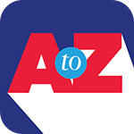 A to Z" in bold red and blue letters with the word "to" in a blue speech bubble on a blue and white background.