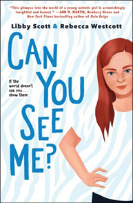 Book cover with title "Can You See Me?" by Libby Scott & Rebecca Westcott, featuring an illustration of a girl with red hair.