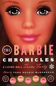 Close-up of a Barbie doll’s face on the cover of the book "The Barbie Chronicles: A Living Doll Turns Forty".