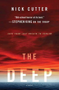 Book cover of "The Deep" by Nick Cutter, featuring a sunset over the sea and a Stephen King quote praising the author's work.