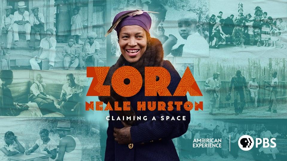 Collage with Zora Neale Hurston in the center, surrounded by vintage photos, with PBS and American Experience logos.