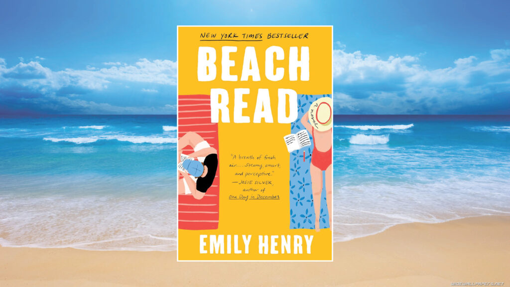 Book cover of 'Beach Read' by Emily Henry against a sunny beach and ocean background.