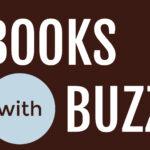 White text "BOOKS with BUZZ" on a dark brown background; "with" is inside a light blue circle.