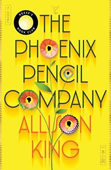 Bright yellow book cover of "The Phoenix Pencil Company" with colorful flowers and pencil illustrations.